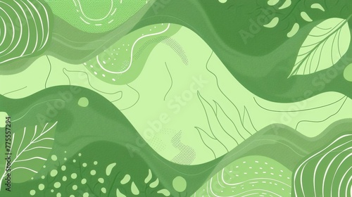 abstract flat green background with wave and leaves