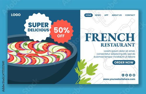 French Restaurant Social Media Landing Page Cartoon Hand Drawn Templates Background Illustration