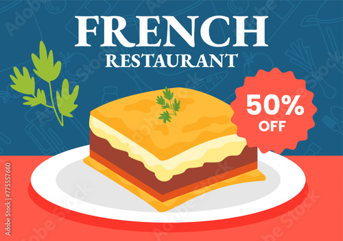 French Restaurant Social Media Background Flat Cartoon Hand Drawn Templates Illustration