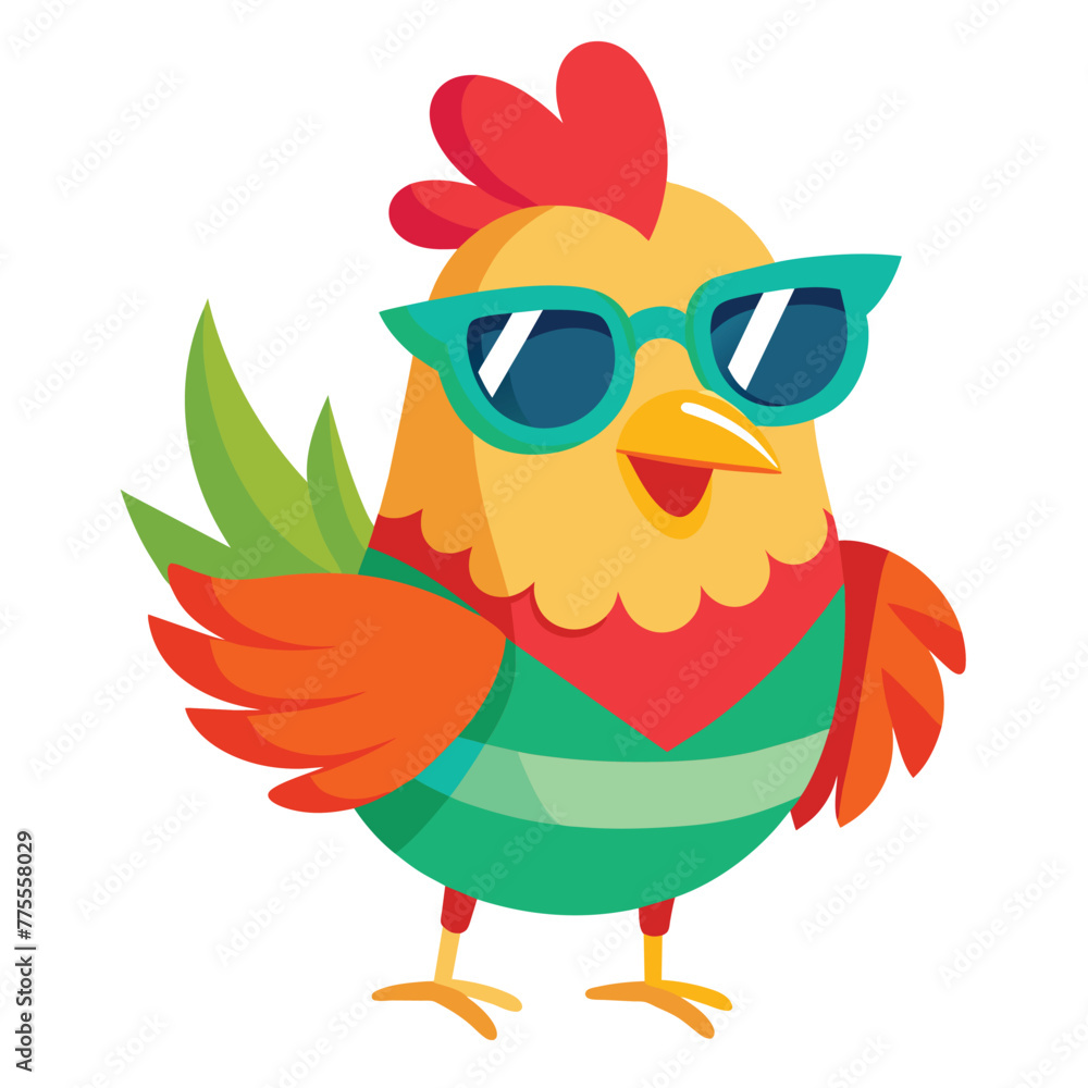 Fototapeta premium Hen colorful watercolor cartoon kawaii character animal pet isolated sticker illustration