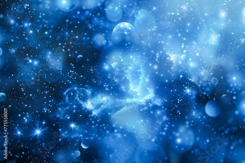 Abstract Cosmic Background With Glowing Particles and Ethereal Orbs in Deep Blue Space