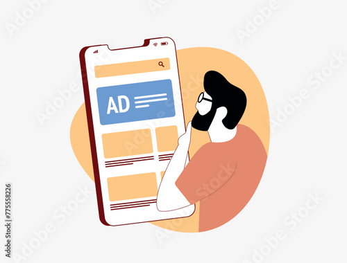 Targeted Advertising strategy. Behavioral, geographical, social media, content and contextual ad targeting. Programmatic and native targeting advertising vector illustration on white background