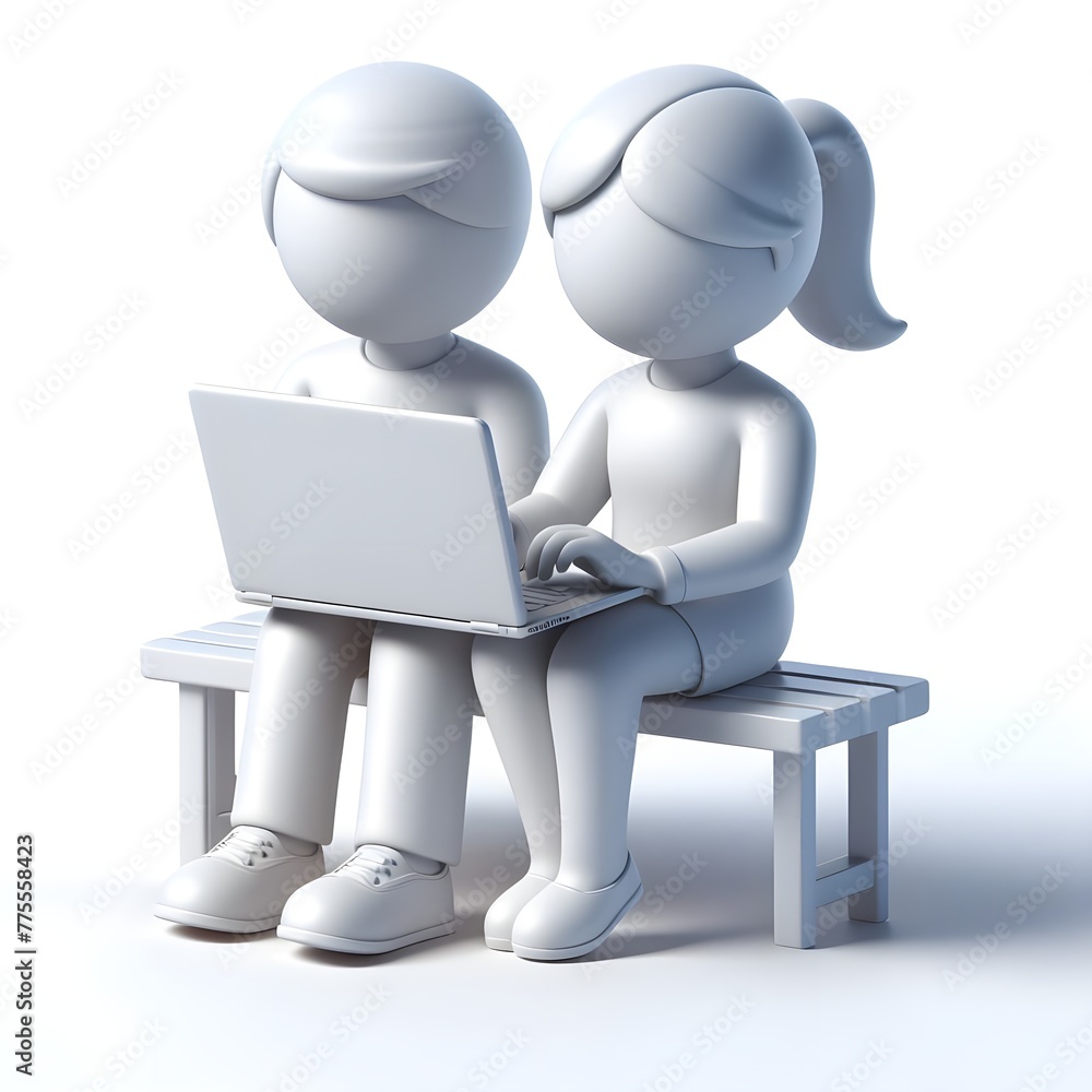 3d humans working using laptop, white solid background 3d humans working using laptop, white solid background