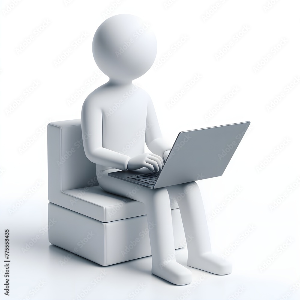 3d humans working using laptop, white solid background 3d humans working using laptop, white solid background