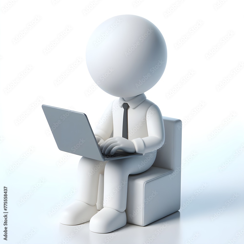3d humans working using laptop, white solid background 3d humans working using laptop, white solid background