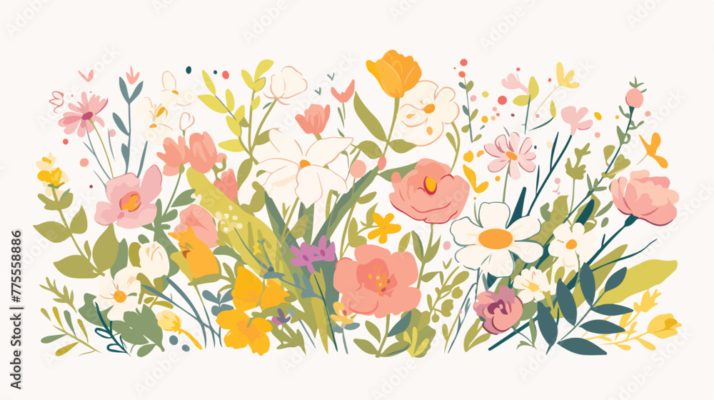 Illustration of flowers on white 2d flat cartoon va