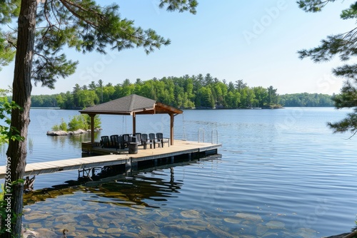 Professional Photography of a Waterfront Property With a Private Dock, Boathouse, and Serene Lake Views, Generative AI (ID: 775559495)
