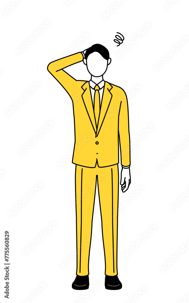 Simple line drawing illustration of a businessman in a suit scratching his head in distress. Simple line drawing illustration of a businessman in a suit scratching his head in distress.