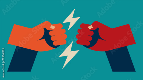 Two fists angrily clashing together representing the clash of opposing beliefs within a group and the resulting tension and division.