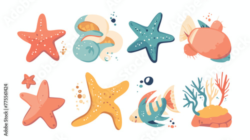 Illustration of star fish on white 2d flat cartoon