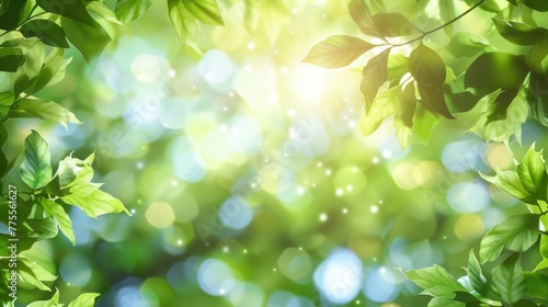 Nature's defocused spring and summer background with lush foliage and bokeh