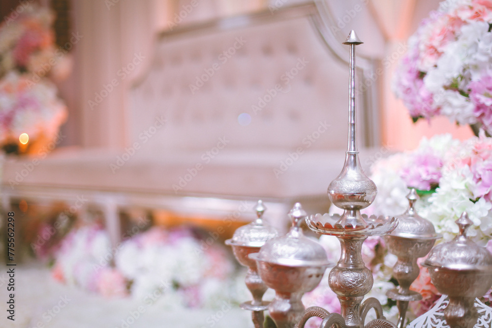 The tepung tawar ritual is adapted from the Hindu ritual that has already been embraced in Indonesia and Malaysia. Ritual signifies blessing gifts and prayers for the welfare of the bride and groom.