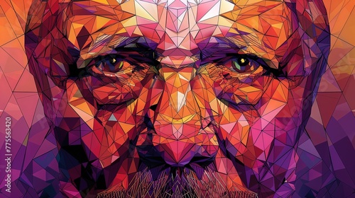 Geometric Gaze: A captivating fusion of abstract shapes and human depth.