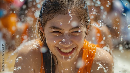 During the Songkran festival according. playing in the water.