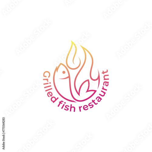 Fish logo and fire design combination, barbecue logo, grill icon
