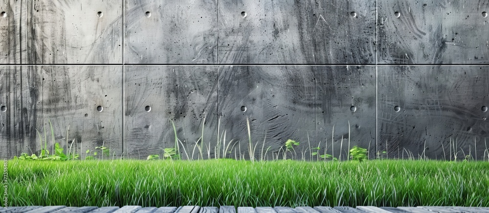 A green plant beside a concrete wall