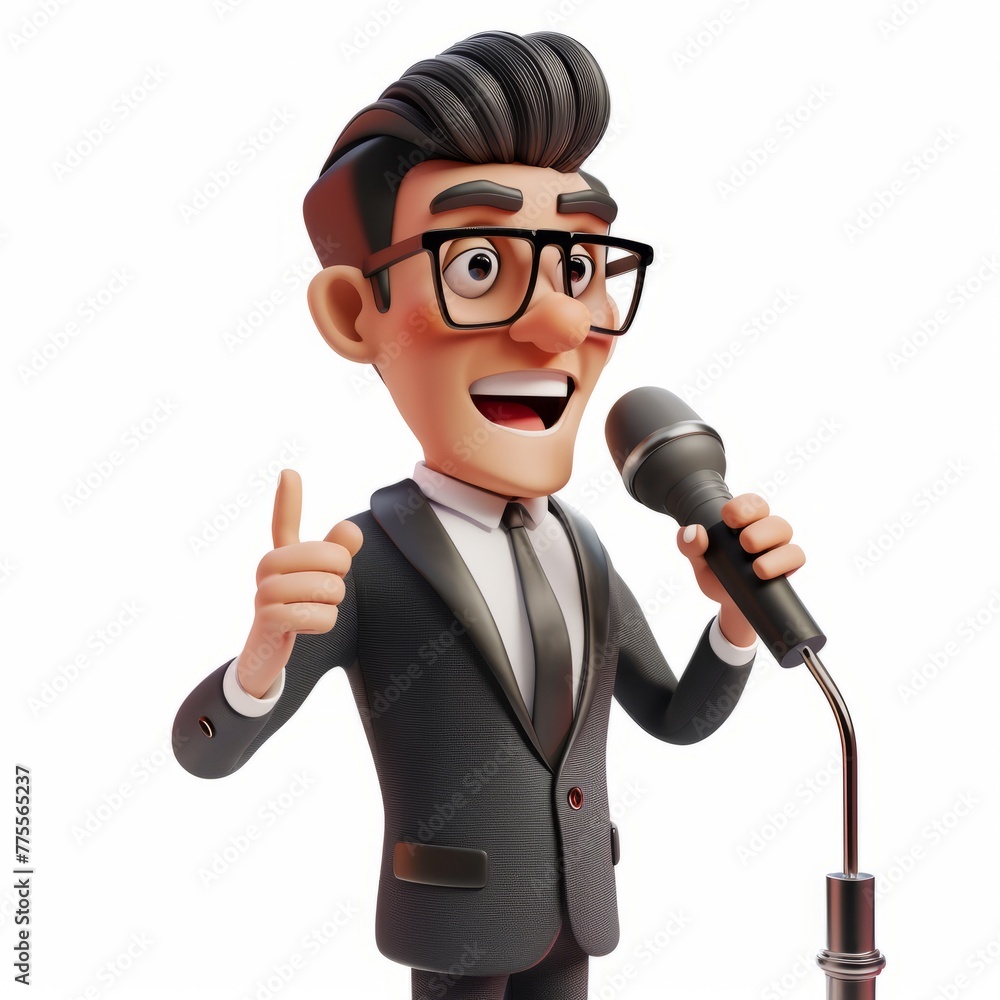 3D Render of a businessman radio presenter delivering a thought-provoking speech on air, on isolated white background, Generative AI 3D Render of a businessman radio presenter delivering a thought-provoking speech on air, on isolated white background, Generative AI