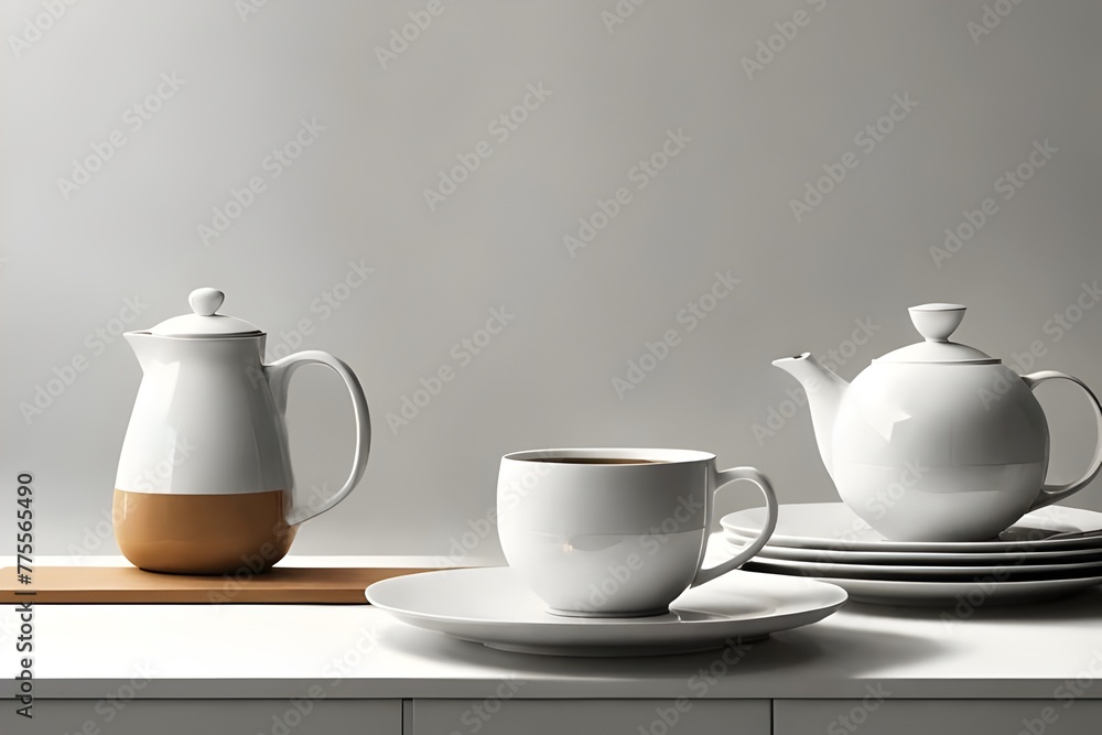 Aesthetic Modern Kitchen Display with White Coffee Set Aesthetic Modern Kitchen Display with White Coffee Set