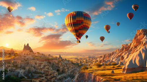 Cappadocia's Canvas: Sunrise Over Fairytale Rock Formations & Hot Air Balloons photo