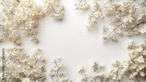 Frame of white plants on a white background.