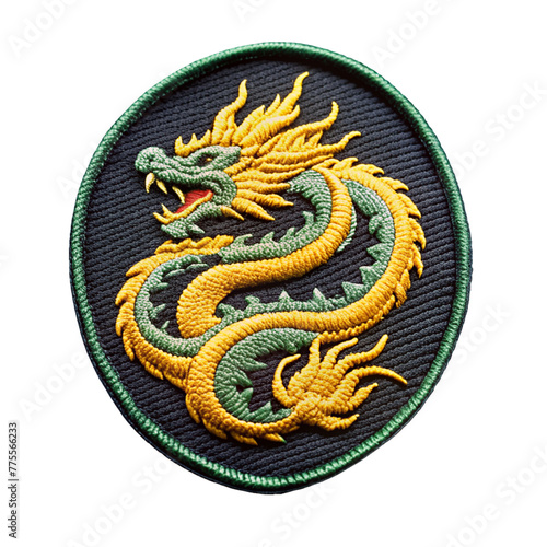 dragon embroidered patch badge isolated on transparent background