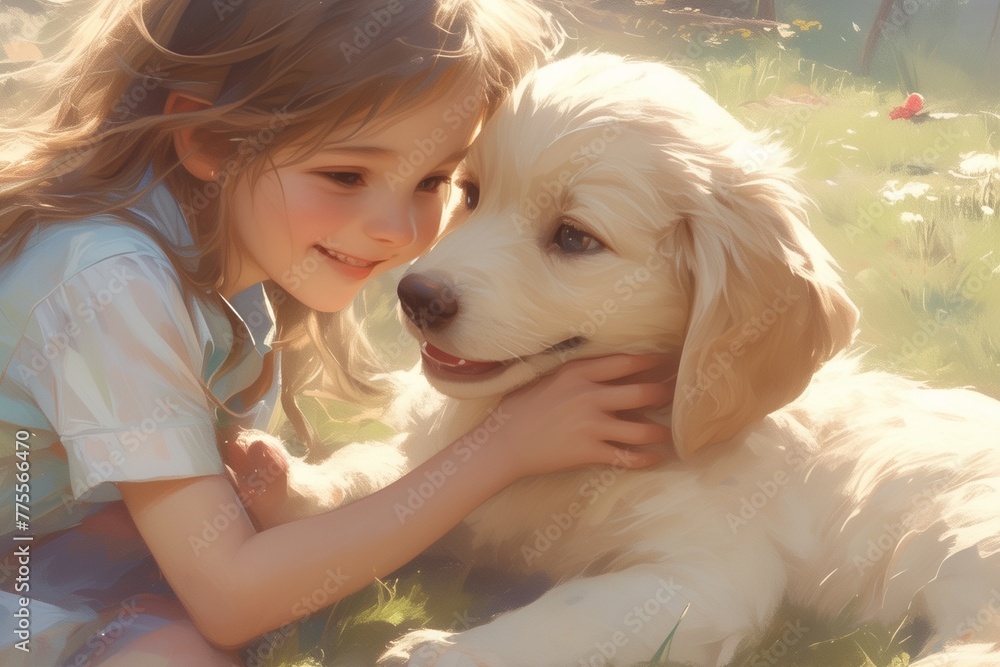 Portrait of beautiful little girl holding her dog in hand Portrait of beautiful little girl holding her dog in hand