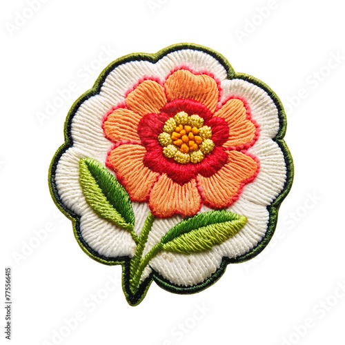 flower embroidered patch badge isolated on transparent background