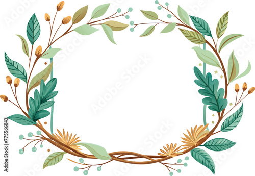 wreath of branches with leafs and seeds isolated icon vector illustration