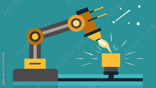 The zoomedin view of a robotic welding machine as sparks fly highlighting the speed and efficiency of automation in the welding process.