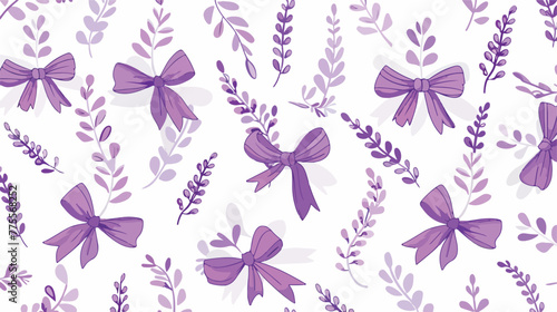 Lavender. Seamless pattern with flowers and bows on
