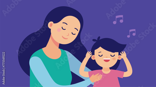 A child feeling calm and relaxed as their parent gently strokes their hair and sings a soothing lullaby.