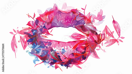 Lip wreath. Hand-drawn lipstick stains. Real waterc