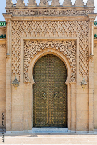 Metal door with ornaments near to mausoleum of Mohammed V in Rabat © rninov