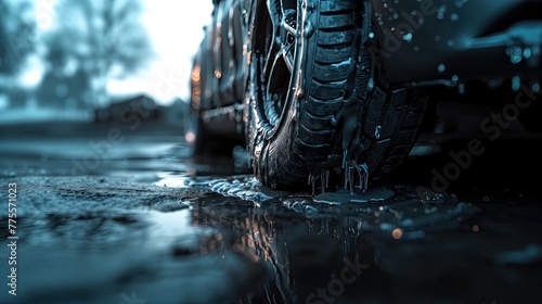 Black tires melt from the hot weather. of global warming