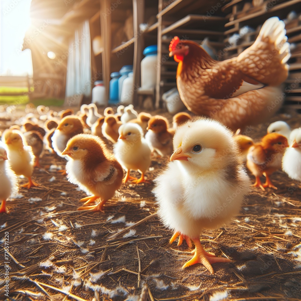 Lot of little chickens in a farm. Lot of little chickens in a farm.