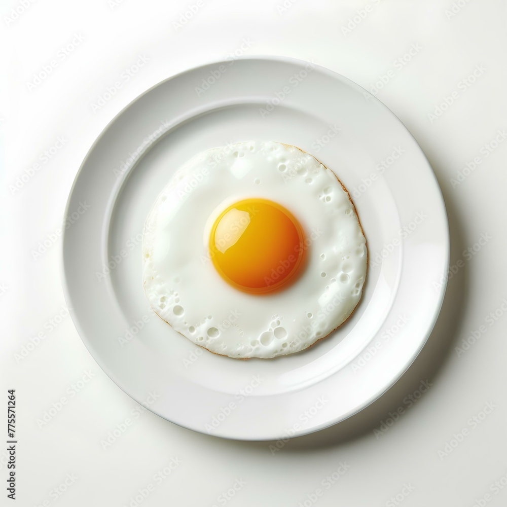 One fried egg on white plate isolated on white background. One fried egg on white plate isolated on white background.