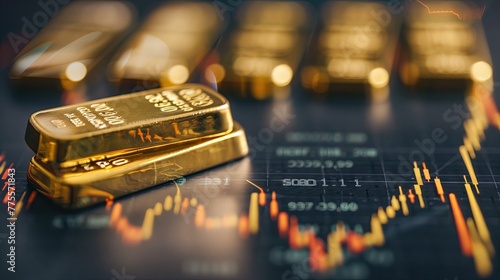 Gold bars with stock chart symbols, the constantly changing price of gold.