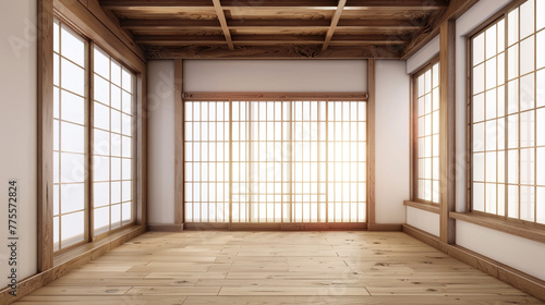 Empty room,Clean japanese minimalist room interior, 3D rendering.