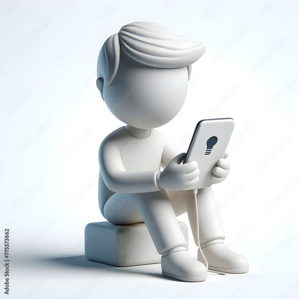 3d humans holding handphone, white solid background 3d humans holding handphone, white solid background