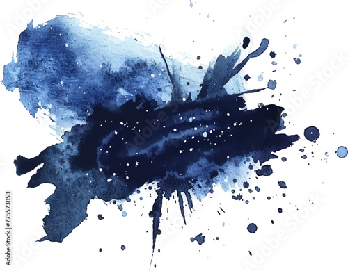 Watercolor dark blue galaxy night sky texture, stars and nebula on white background