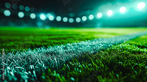 夜のサッカースタジアムの芝生グラウンド