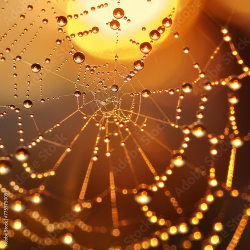Early morning dew on a spider web, AI Generative © sorapop