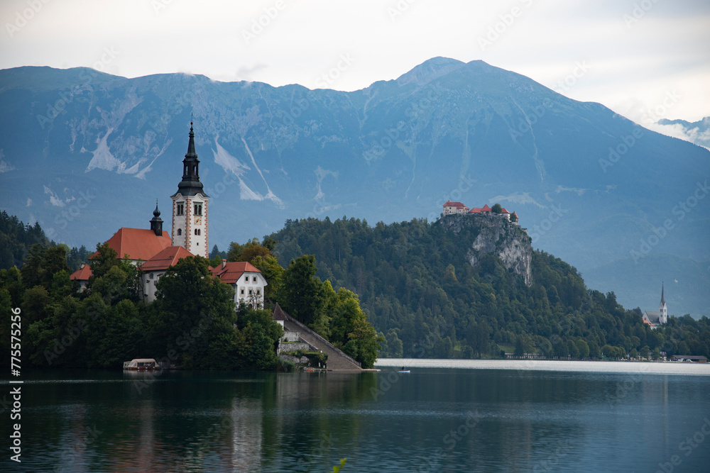 Famous alpine Bled lake (Blejsko jezero) in Slovenia