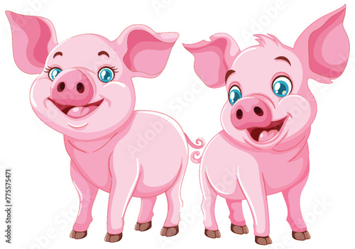 Two happy piglets smiling in a vector illustration.
