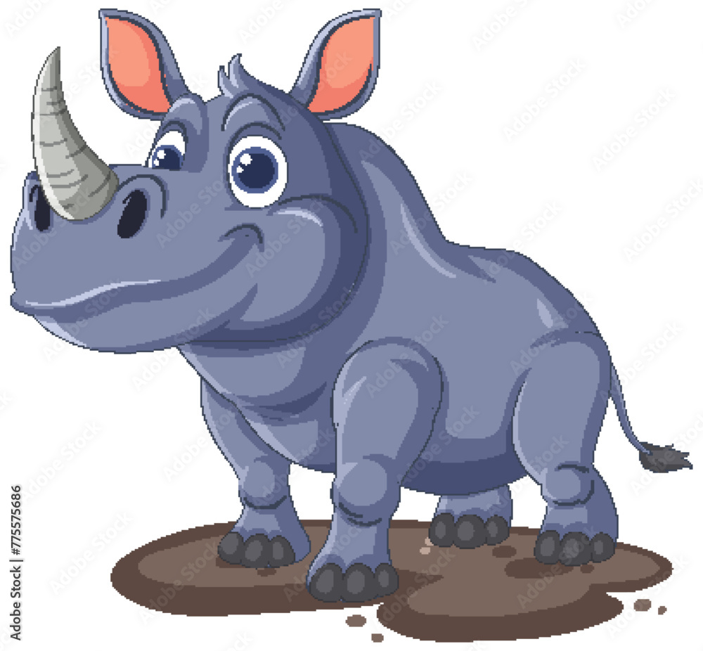 A cheerful, smiling cartoon hippopotamus standing.