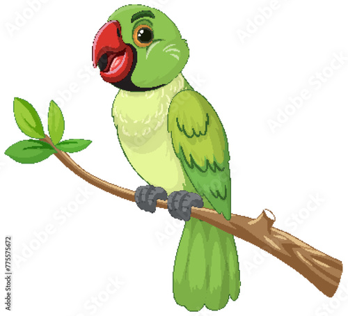 Colorful vector illustration of a green parrot