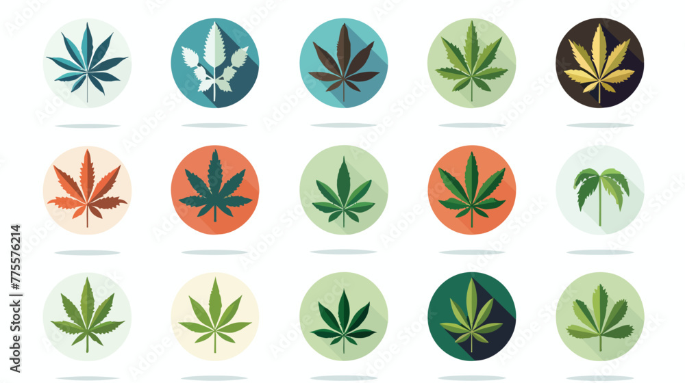 Marijuana or cannabis vector flat icon set big coll