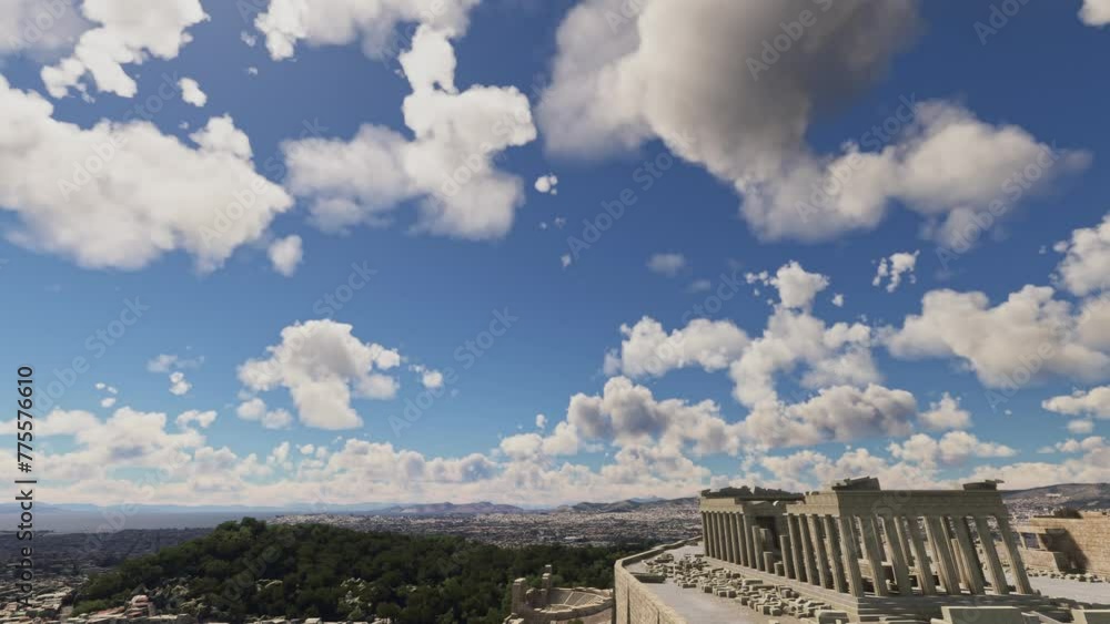 Side aerial view of the Acropolis of Athens. Greece