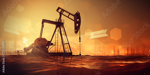 Oil field the oil workers are working machinery platform drilling with sunset background
 photo