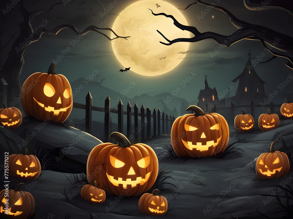 halloween background with pumpkin and bats Halloween background with graveyard